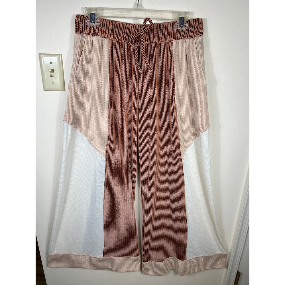 BucketList Colorblock Pants Womens Rust Nude BOHO Textured Wide Leg Earthcore